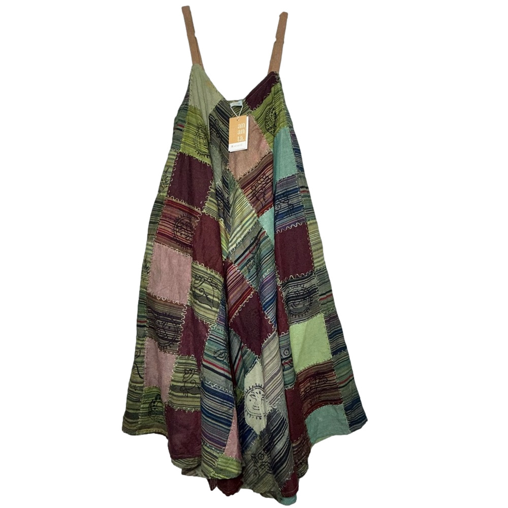 Kantha Boho Patchwork Jumpsuit Overalls in Earthy Tones One Size - Picture 3 of 10